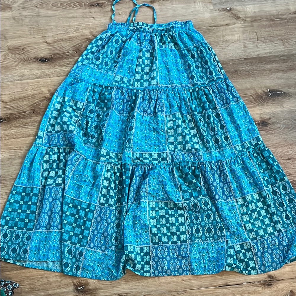 Blue Patchwork Maxi Skirt